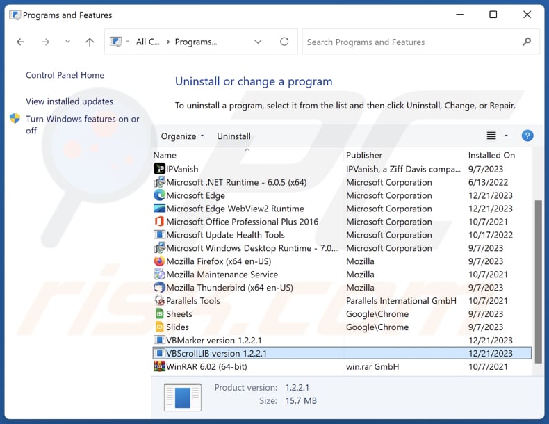 VBScrollLIB uninstall via Control Panel