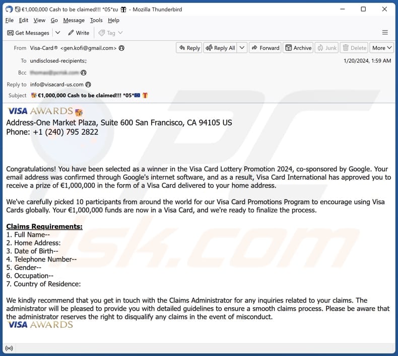Visa Awards email scam