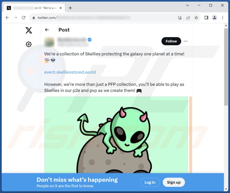 Win Space Skellies NFTs scam X (Twitter) post used for promotion