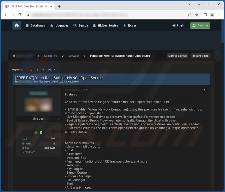 Xeno RAT hacker forum