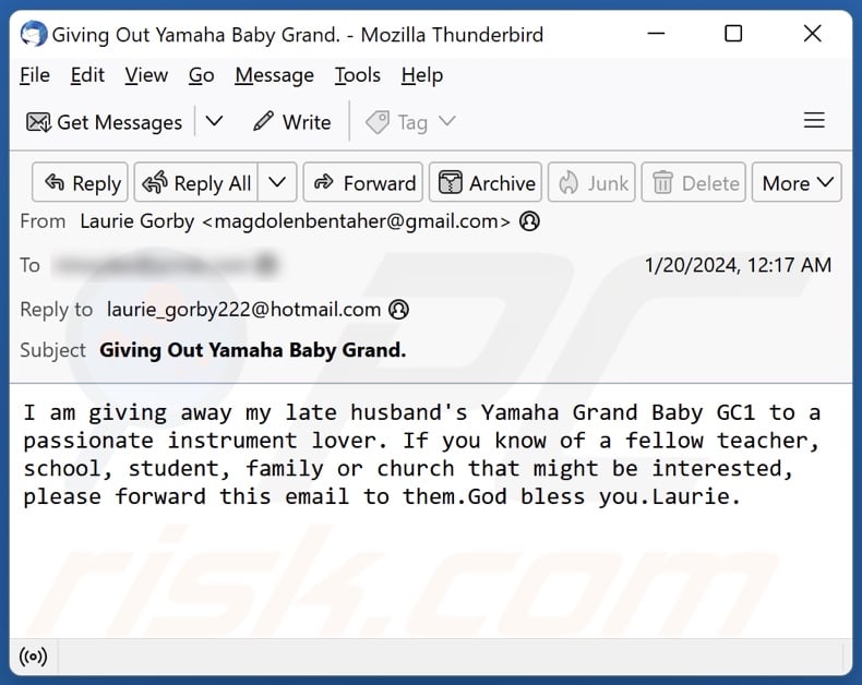 Yamaha Baby Grand Piano scam email alternate variant (2)