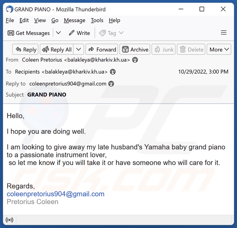 Yamaha Baby Grand Piano scam email alternate variant (5)