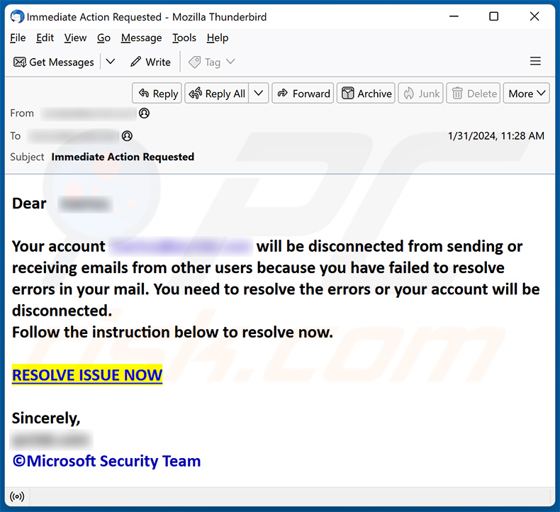 Your Email Account Will Be Disconnected email scam (2024-02-01)