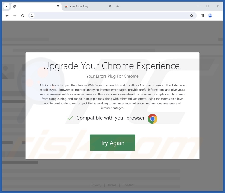 Website promoting Your Errors Plug adware