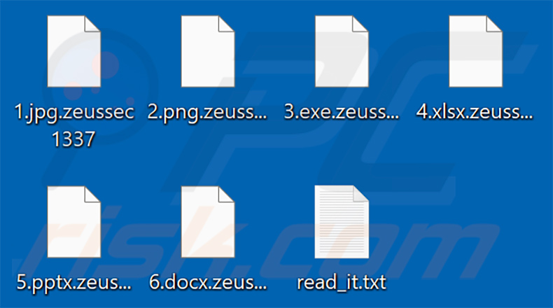 Files encrypted by ZEUSSEC1337 ransomware (.zeussec1337 extension)