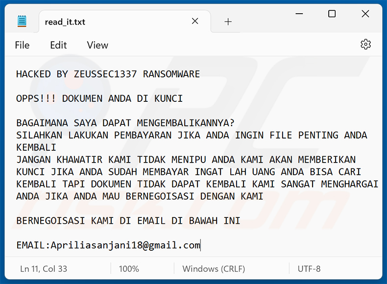 ZEUSSEC1337 ransomware note