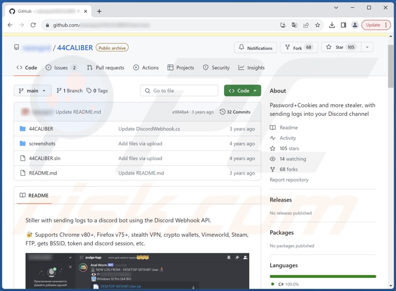 44Caliber stealer promoted in github