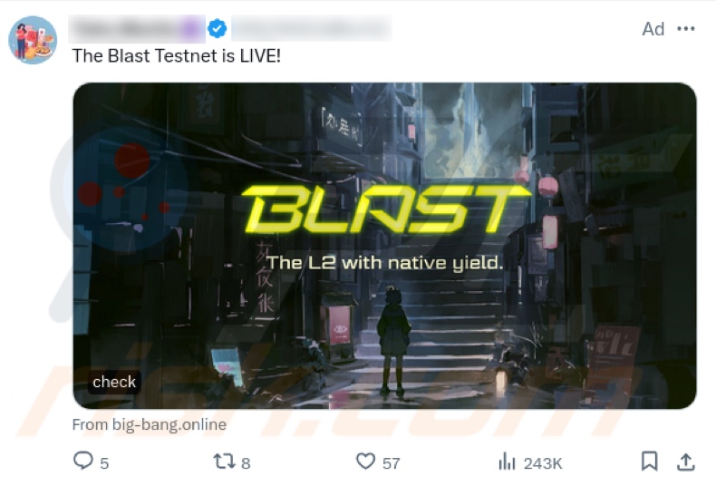 Blast Airdrop scam promoting X (Twitter) post