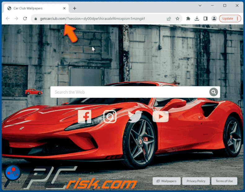 Car Club Wallpapers browser hijacker getcarclub.com redirects to google.com