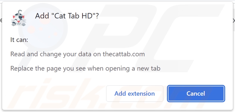 Cat Tab HD browser hijacker asking for permissions