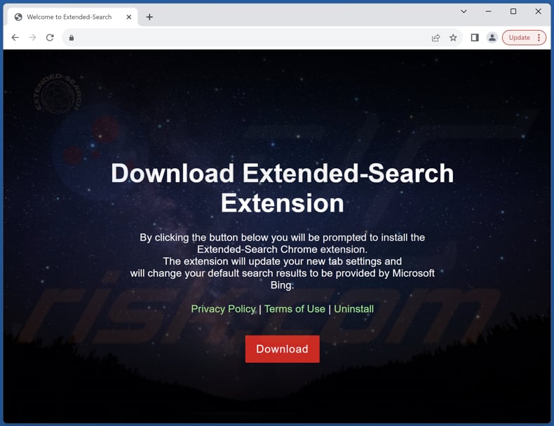 Website used to promote Extended Search - Default Search browser hijacker