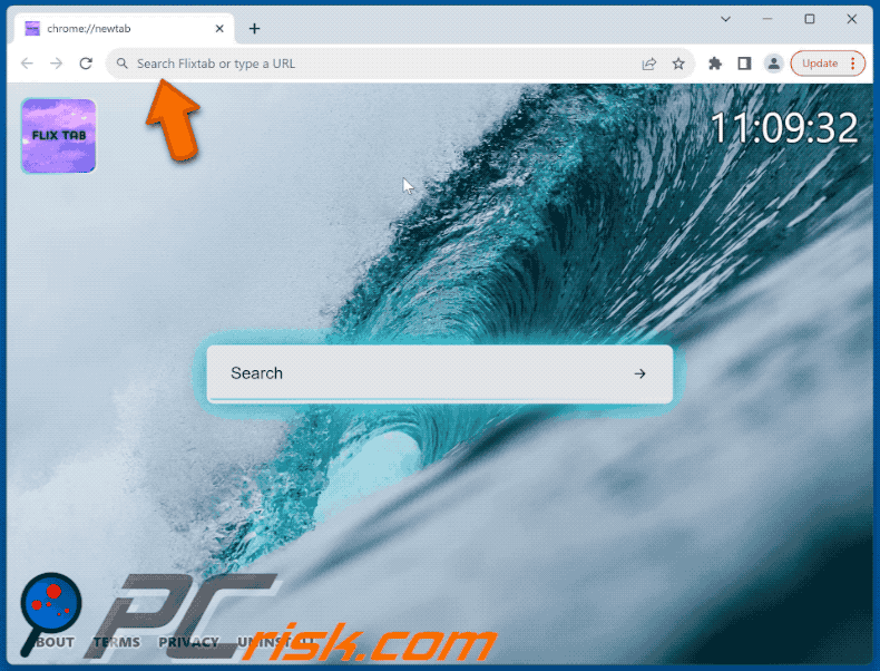 Flixtab browser hijacker flixtab.com redirects to bing.com