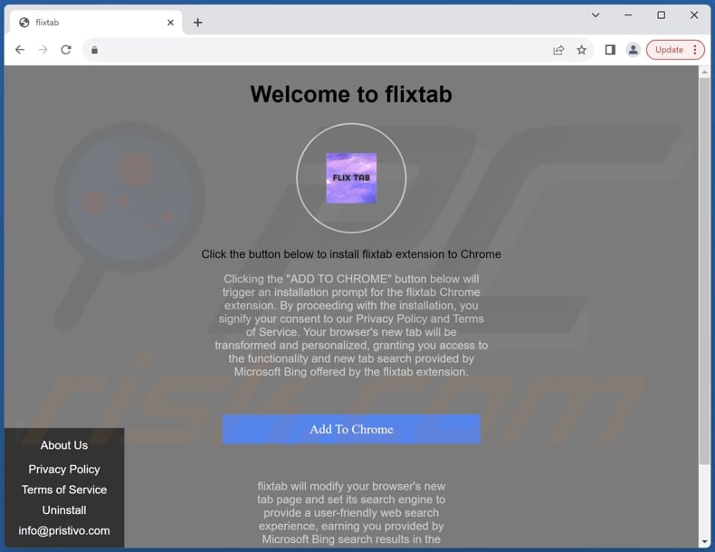 Website used to promote Flixtab browser hijacker