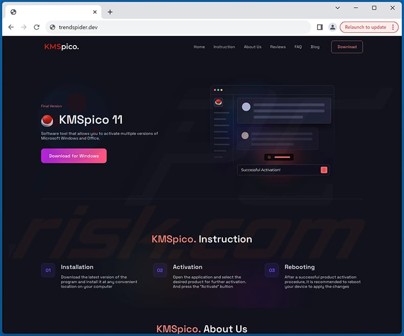 Fake KMSPico download website (trendspider[.]dev) spreading Lumma Stealer