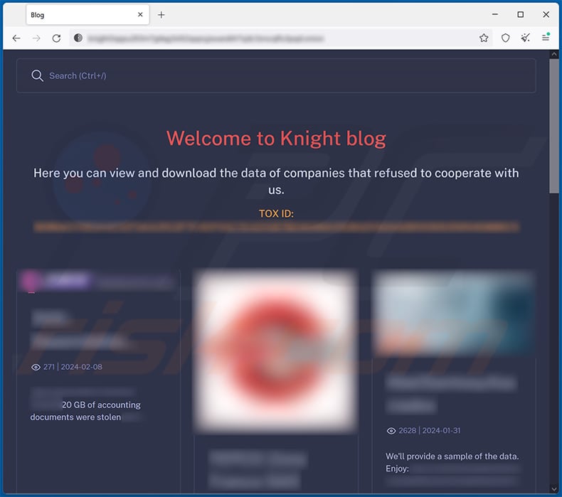 Knight ransomware data leaking site