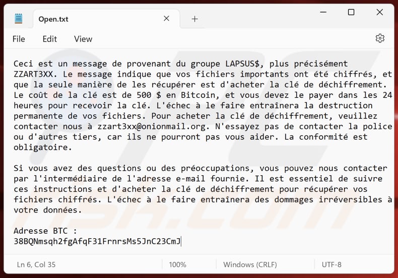LAPSUS$ ransomware text file (Open.txt)