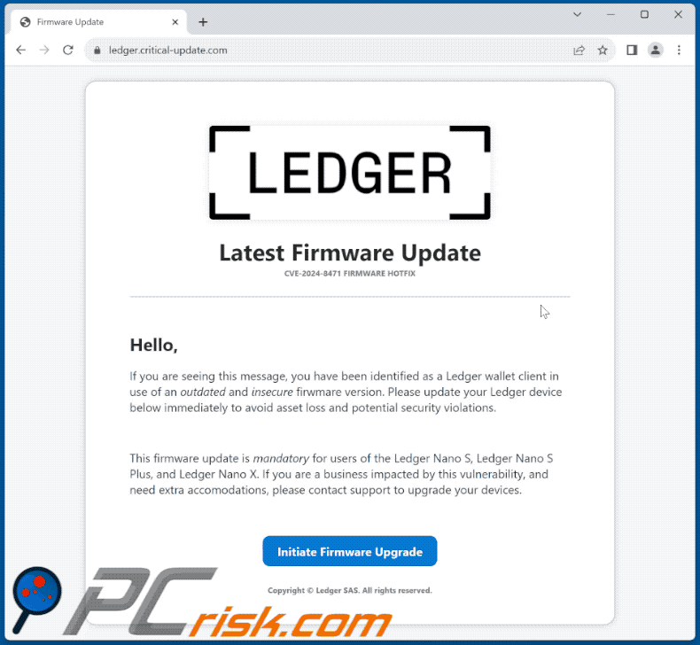 Appearance of Ledger Firmware Update scam (GIF)
