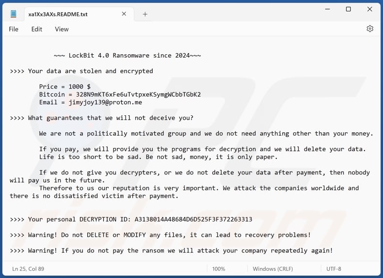 LockBit 4.0 ransomware ransom note (xa1Xx3AXs.README.txt)