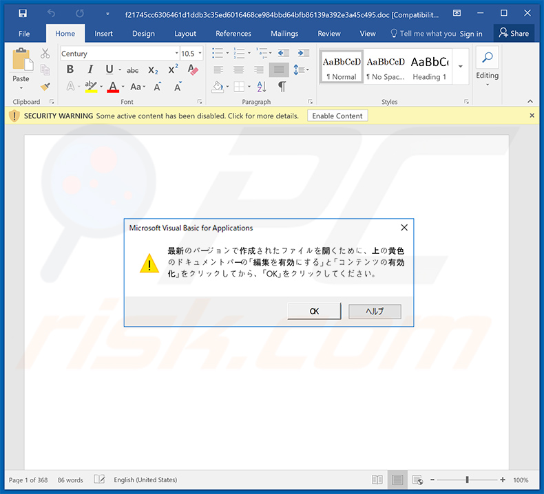 LODEINFO Malware-spreading malicious MS Word document (sample 2)