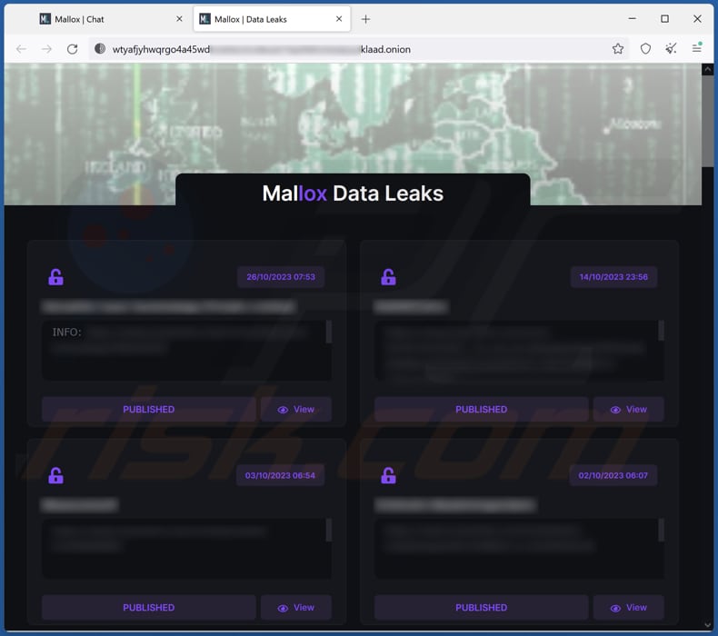 Ma1x0 ransomware data leaking site