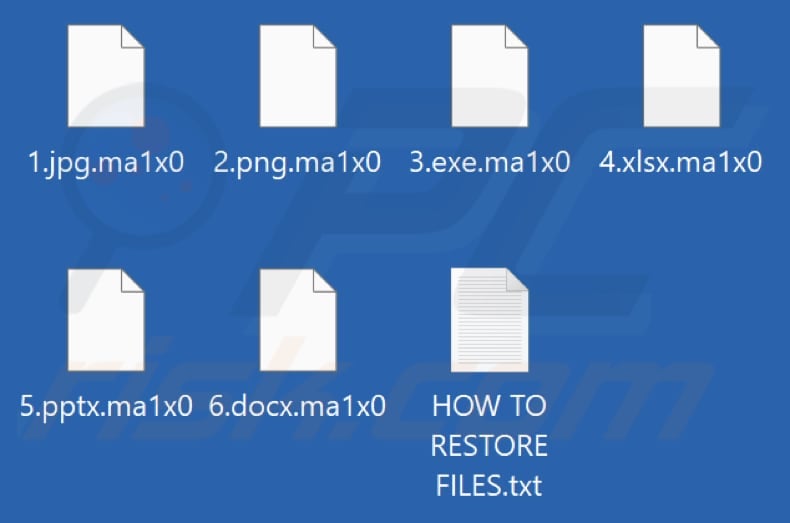 Files encrypted by Ma1x0 ransomware (.ma1x0 extension)