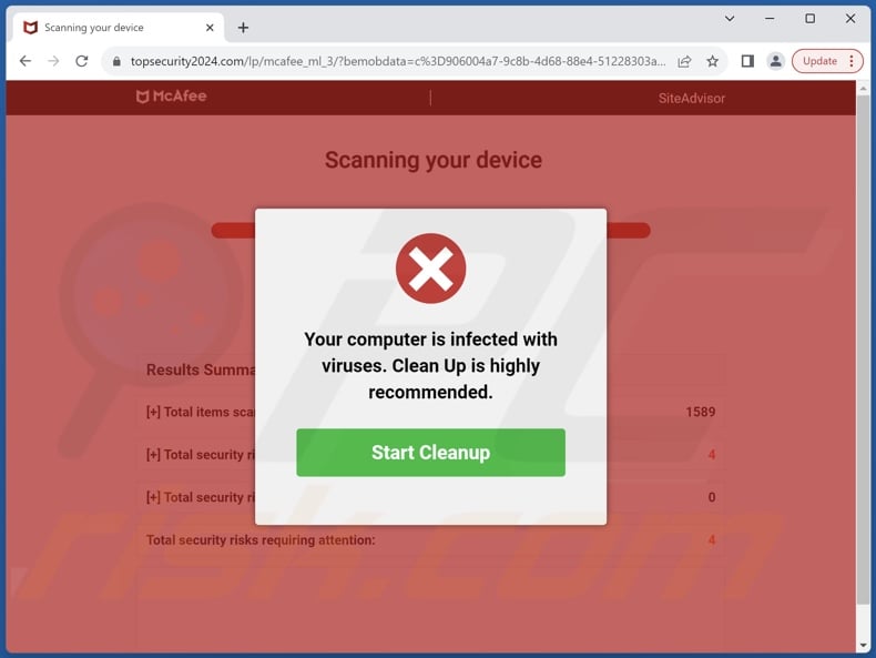 McAfee - Your Computer Is Infected With Viruses scam