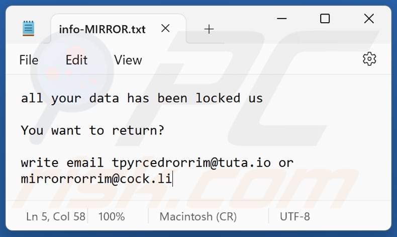MIRROR ransomware text file (info-MIRROR.txt)