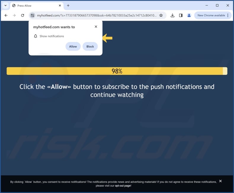 myhotfeed[.]com pop-up redirects