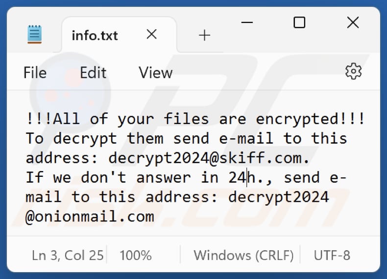 New24 ransomware text file (info.txt)