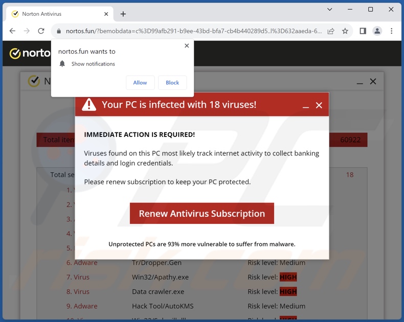 nortos[.]fun pop-up redirects