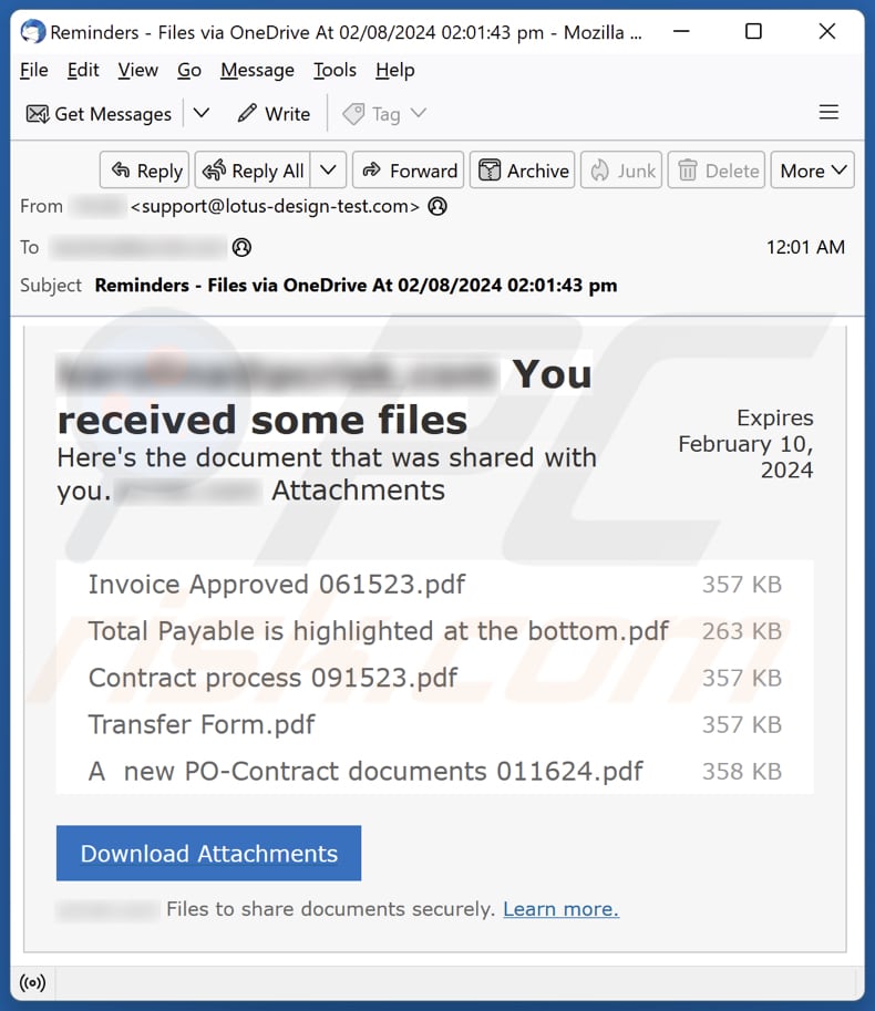 OneDrive - You Received Some Files email spam campaign