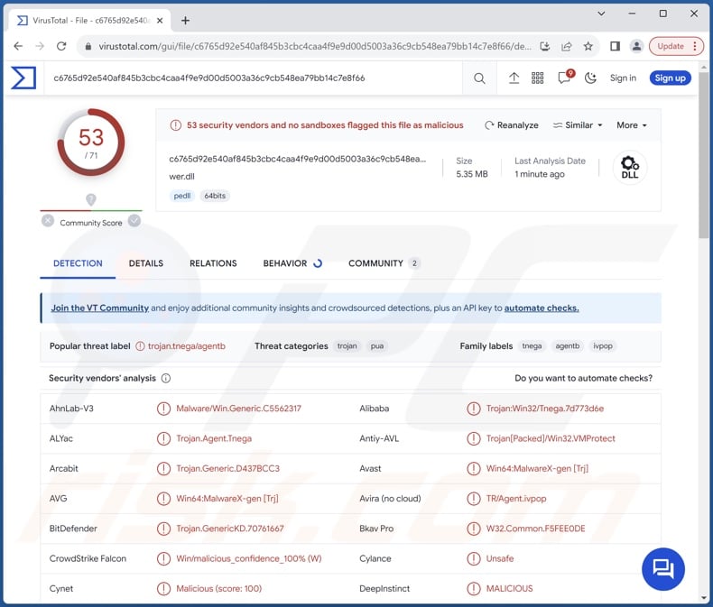 Ov3r_Stealer malware detections on VirusTotal