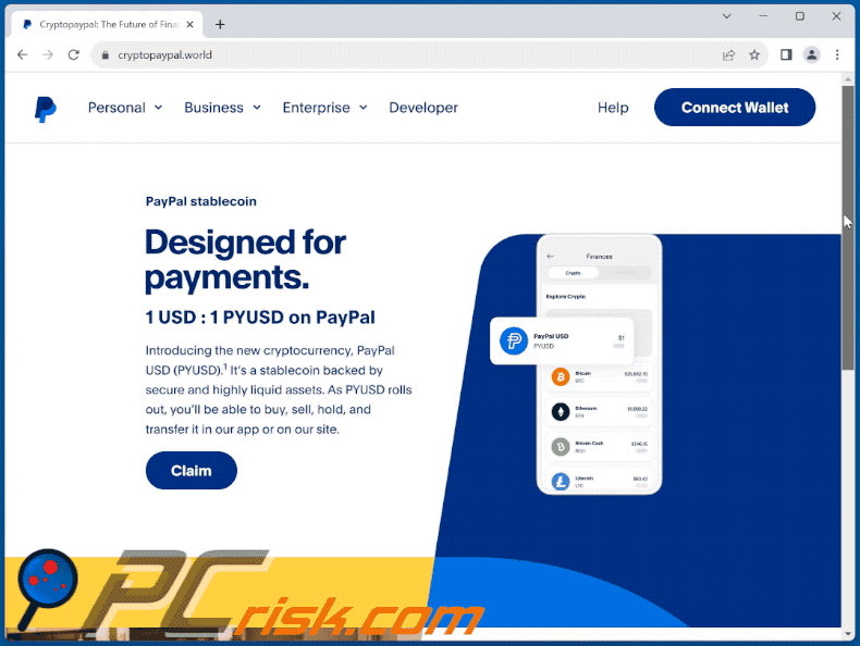 Appearance of PayPal Stablecoin scam (GIF)