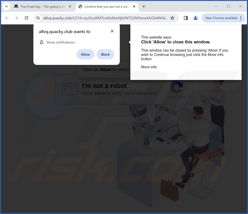 quacky[.]club pop-up redirects