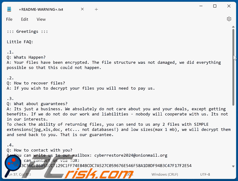 Rocklee ransomware text file (+README-WARNING+.txt)