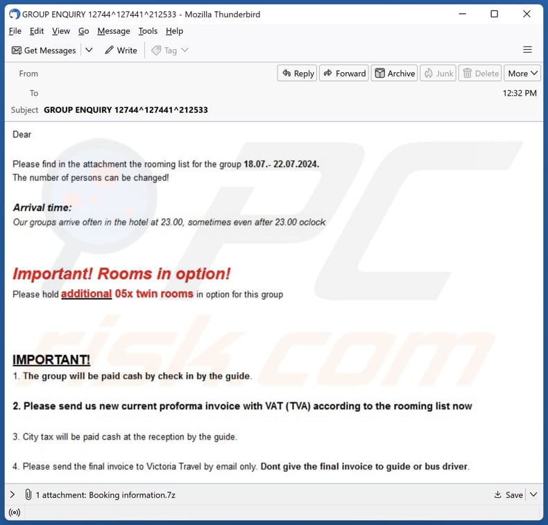 Rooming List For The Group malware-spreading email spam campaign