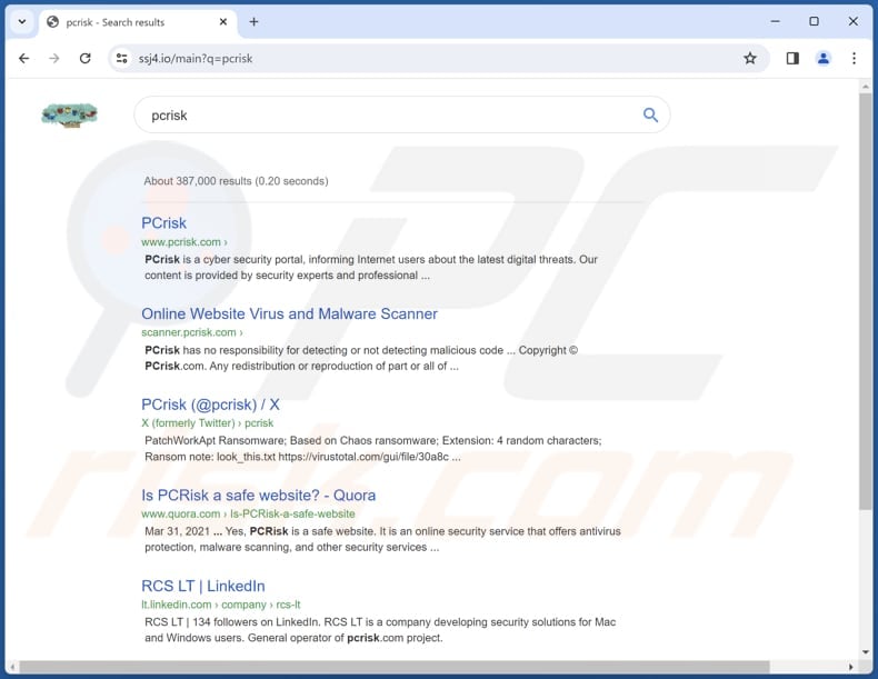 ssj4.io shows its search results