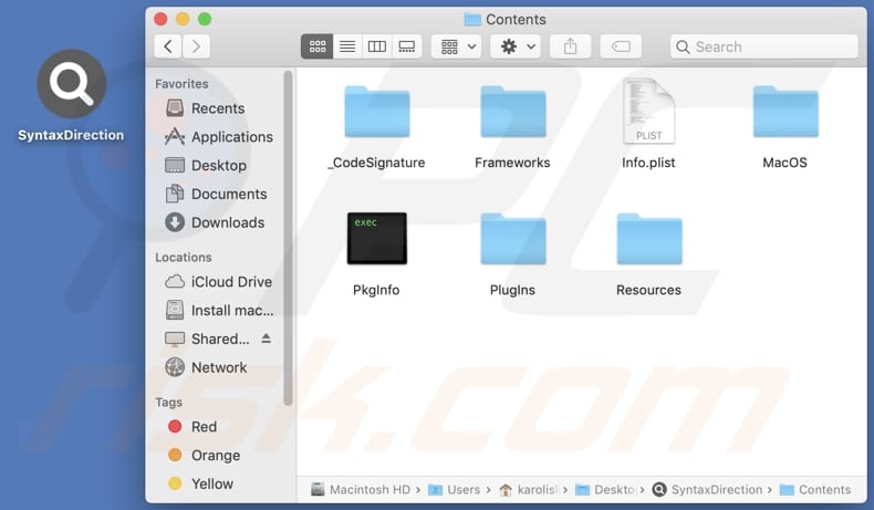 SyntaxDirection adware installation folder