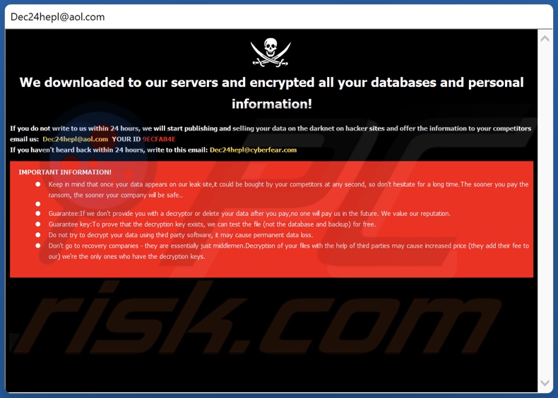 SYSDF ransomware ransom note (pop-up)