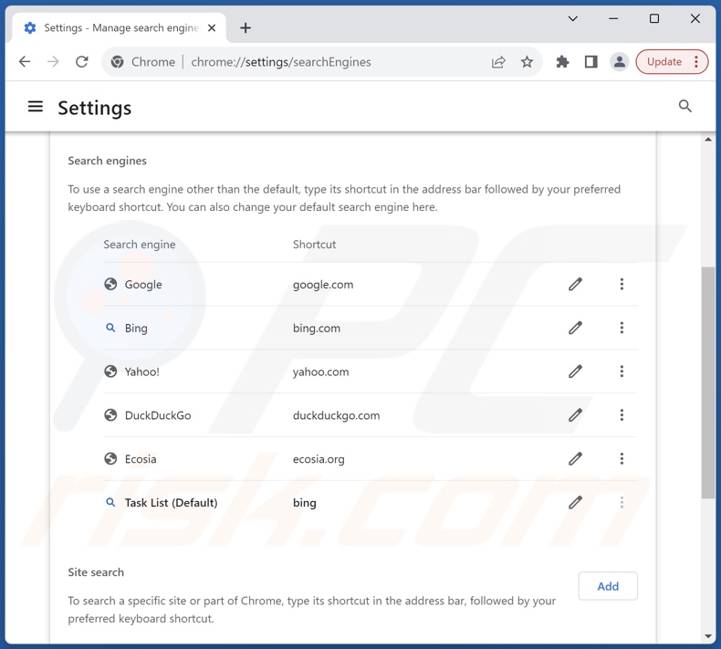 Changing Google Chrome default search engine