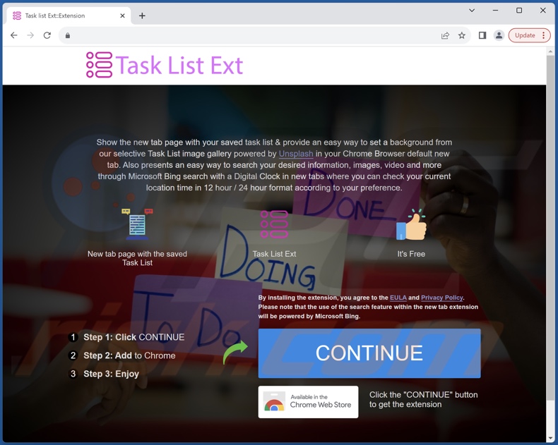 Website used to promote Task List browser hijacker