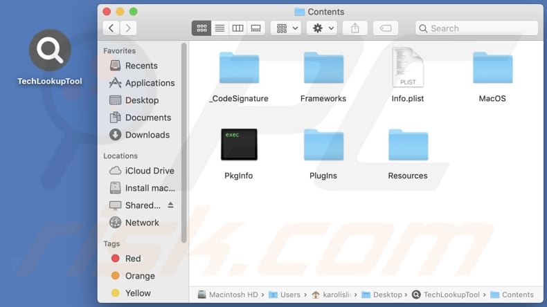 TechLookupTool adware installation folder