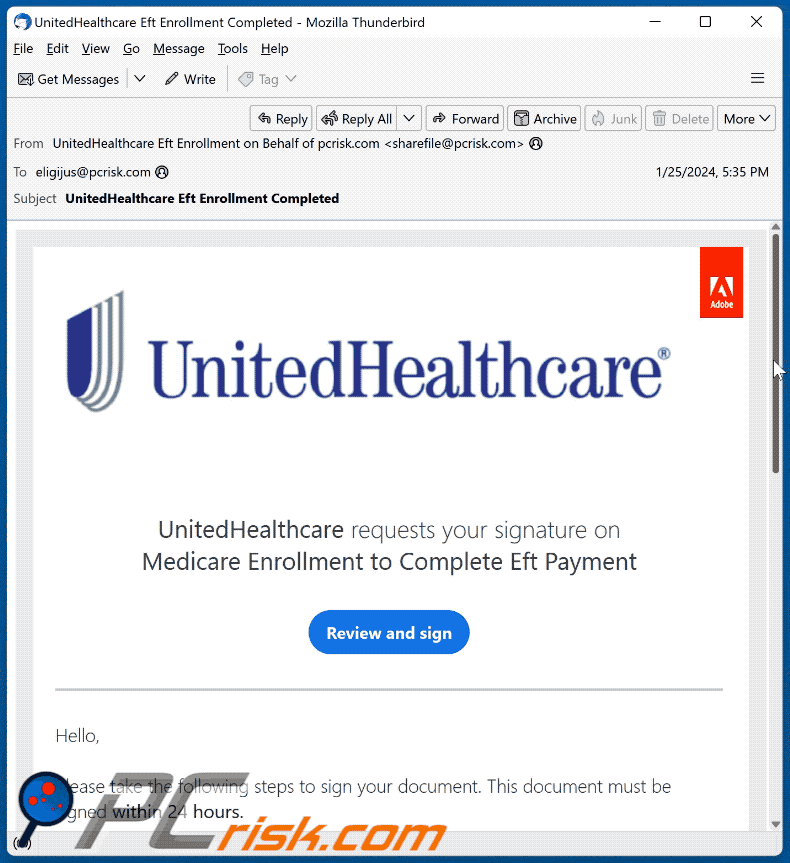 UnitedHealthcare email scam appearance