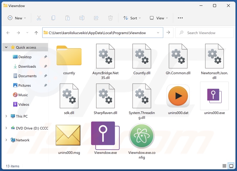 Viewndown unwanted application install folder