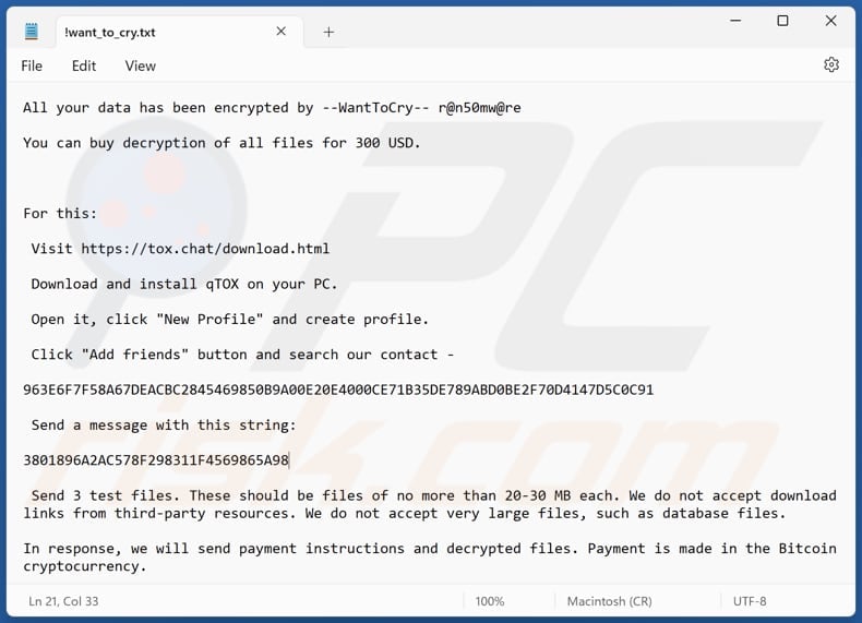 WantToCry ransomware text file (!want_to_cry.txt)