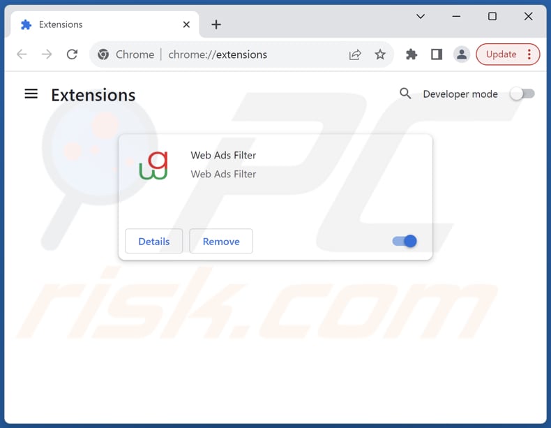 Removing Web Ads Filter adware from Google Chrome step 2