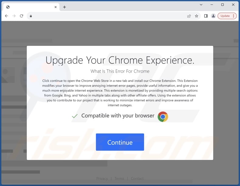 Deceptive website promoting Whats This Error adware