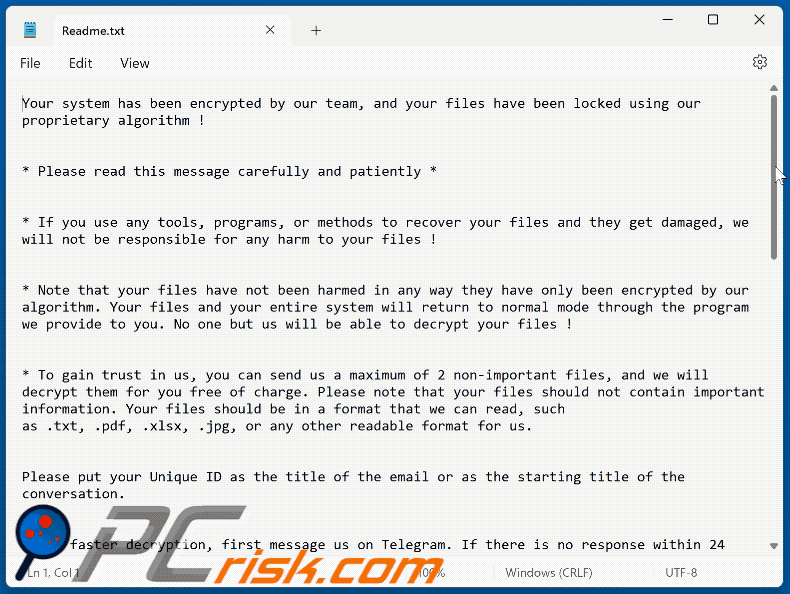 Wing ransomware ransom note (Readme.txt) GIF