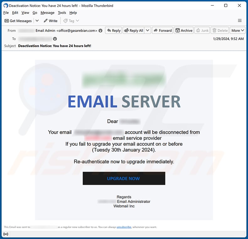 Your Email Account Will Be Disconnected email scam (2024-02-01)