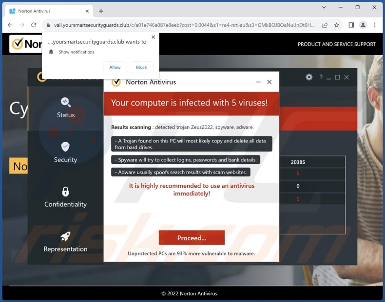 yoursmartsecurityguards[.]club pop-up redirects
